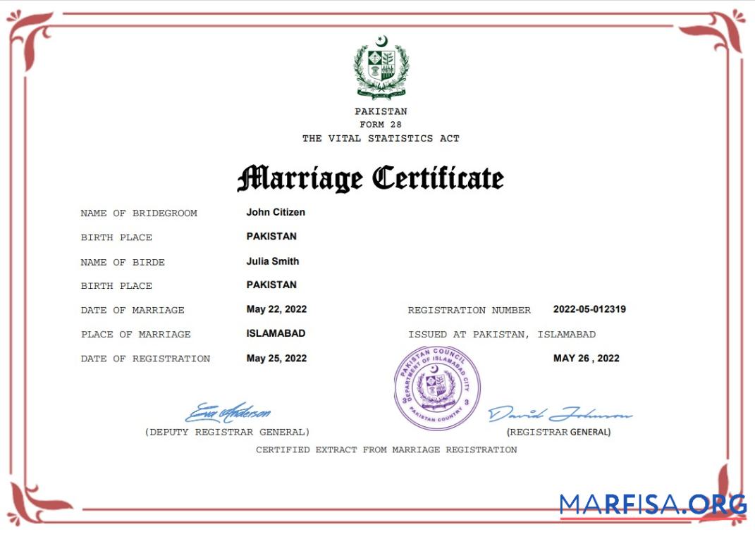 Downloadable Pakistan marriage certificate Word and PDF template